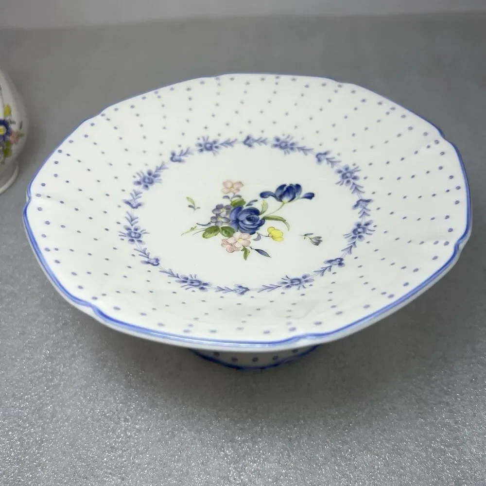 Vtg Nikko Blue Peony Sugar Bowl & Candy Compote Floral Dot Cottagecore Japan